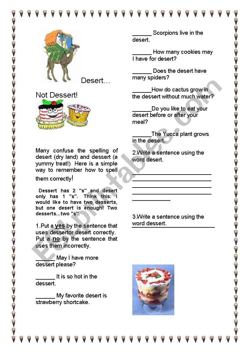 Desert ...not  dessert ! worksheet