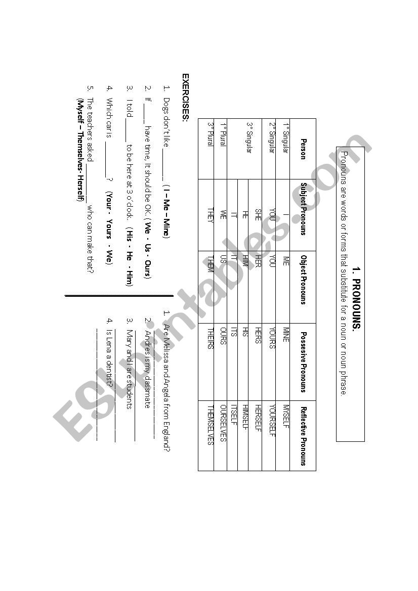 Pronouns worksheet