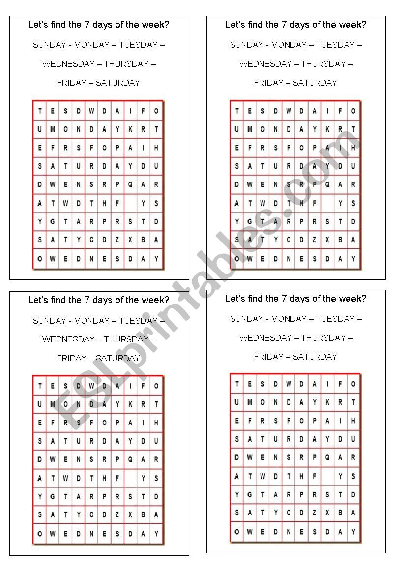 Days of the week worksheet