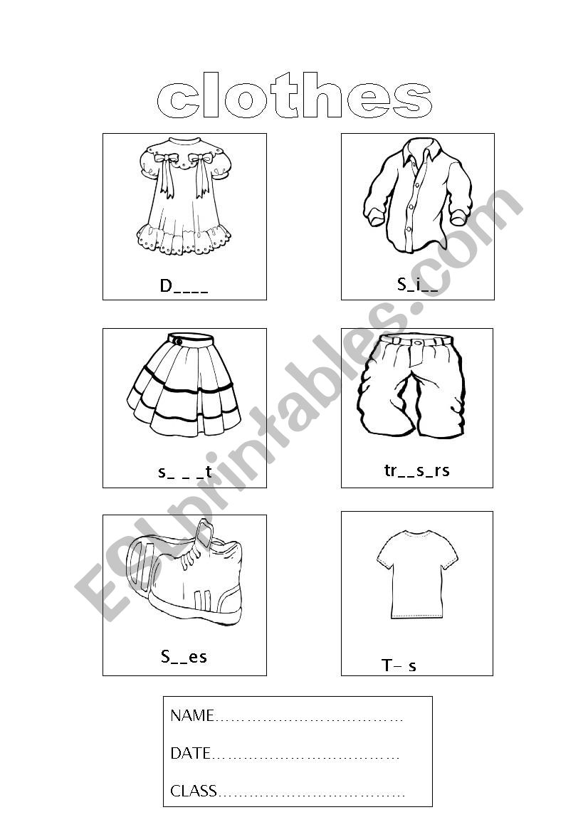 clothes worksheet