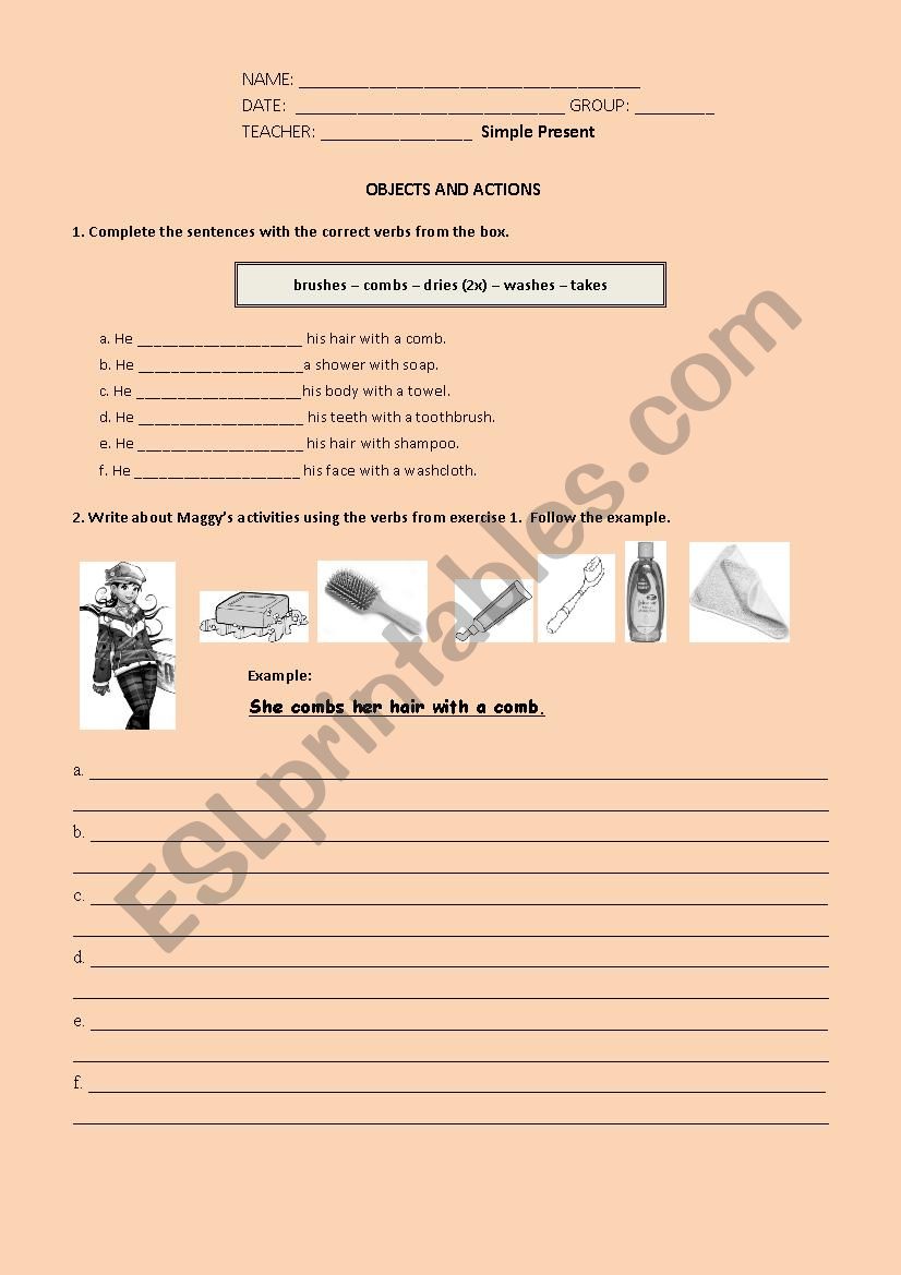 Simple Present bathroom activities and objects