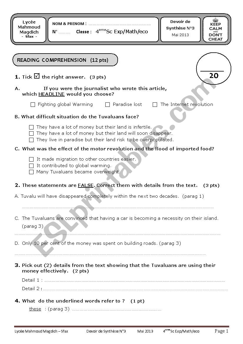 BAC BLANC worksheet