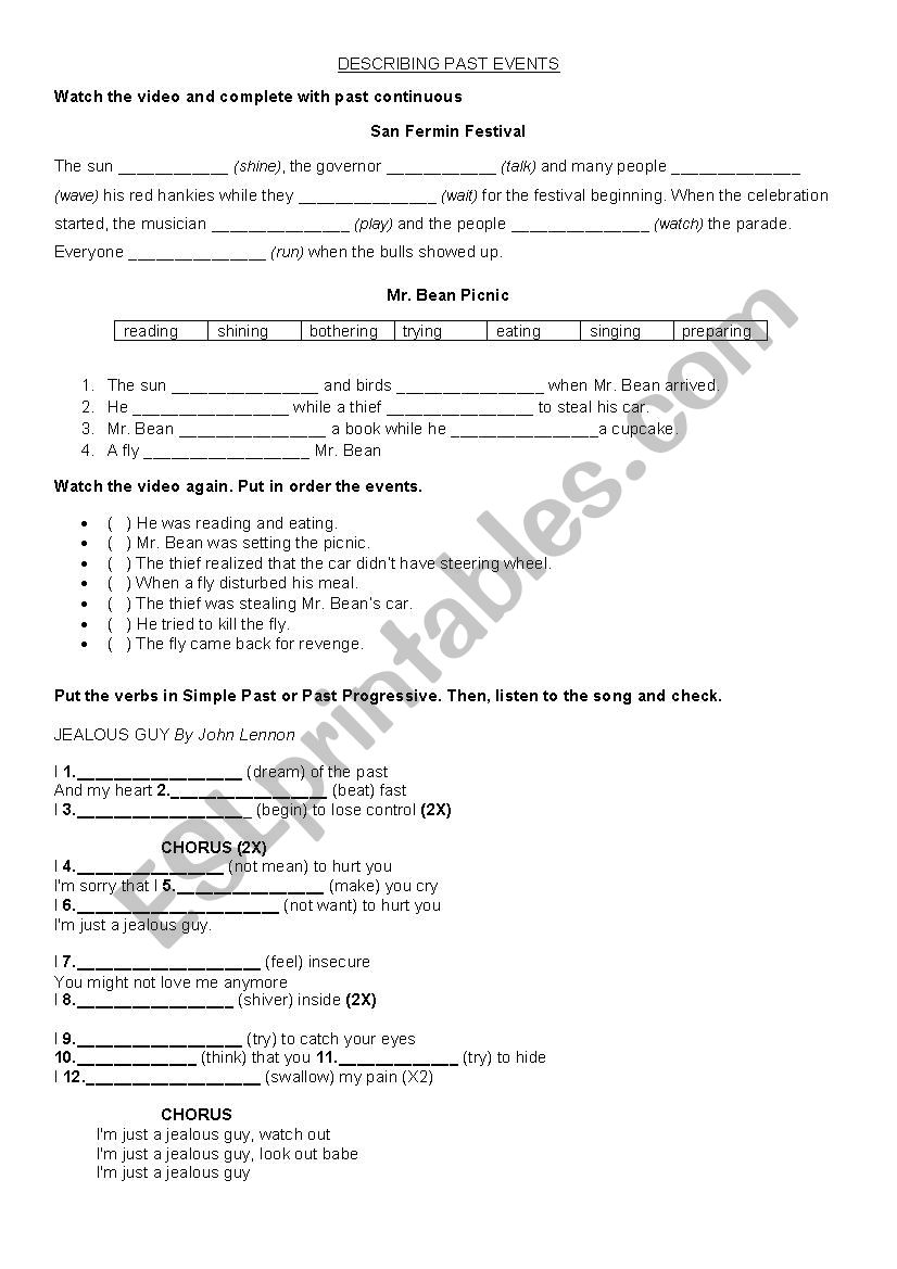 describing past events worksheet