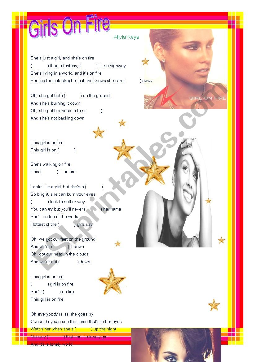 Girls on fire -Alicia keys worksheet