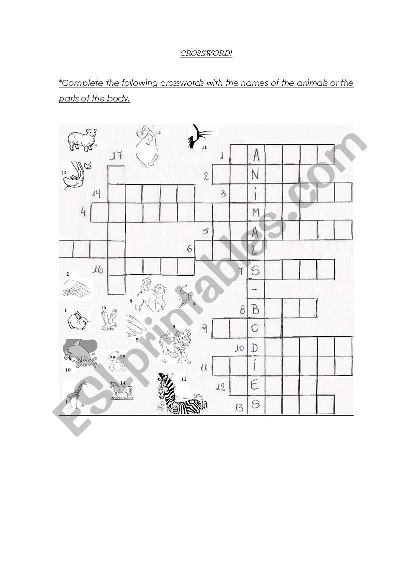 Crossword! - Animals and animals body