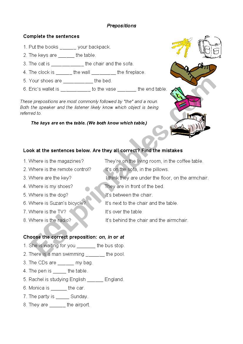 Prepositions worksheet