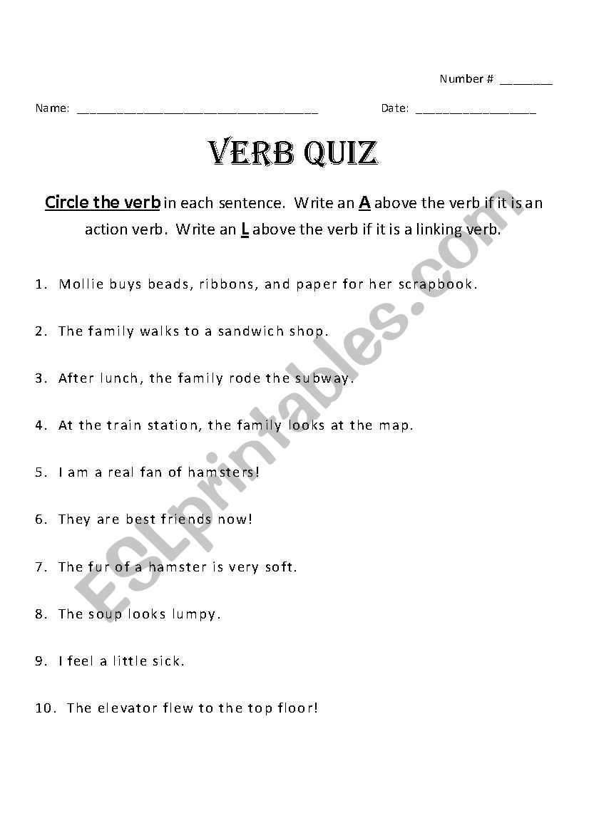 Verb Quiz worksheet