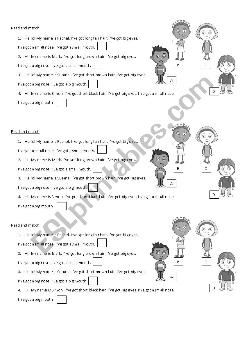 Read and match worksheet