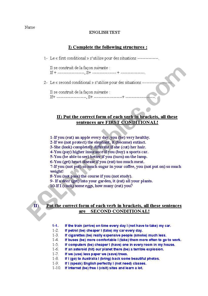 test first and second conditionals