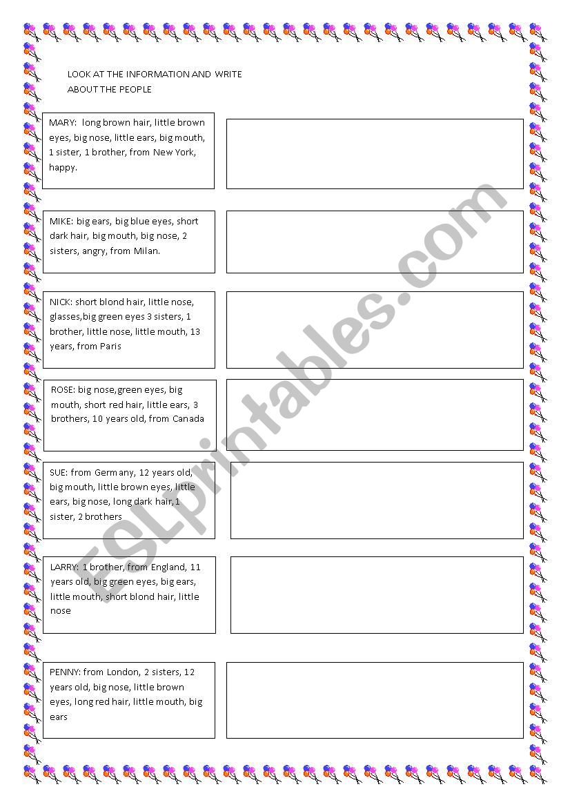 describing people worksheet