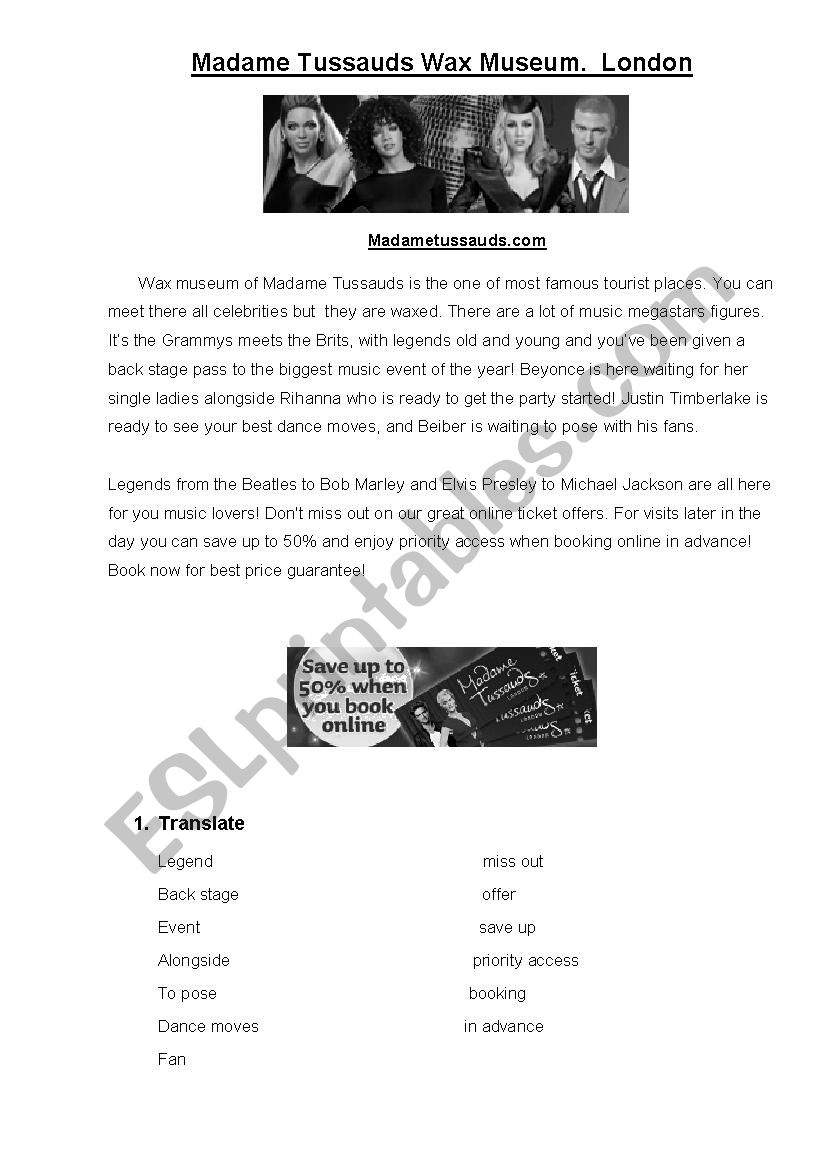 Madame Tussauds worksheet