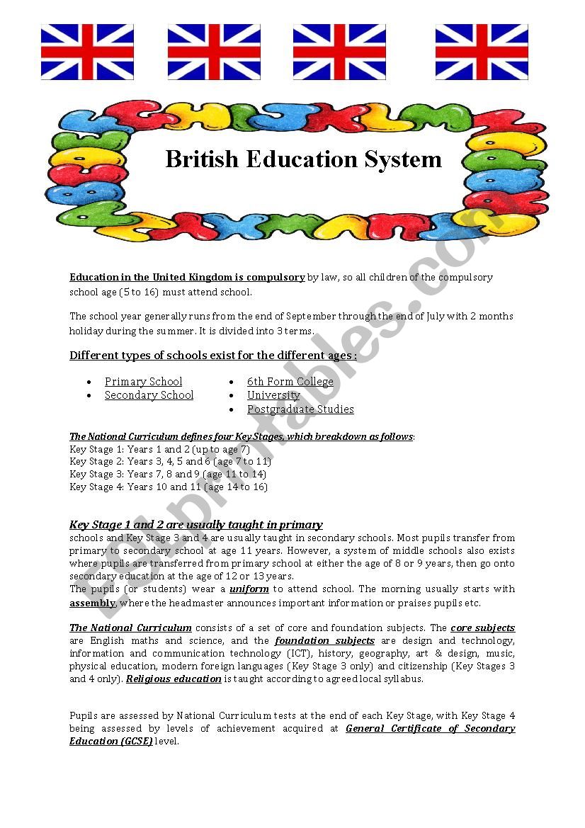 The British Education System worksheet