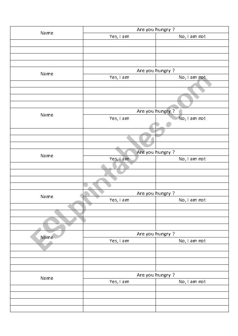 Are you hungry ?  worksheet