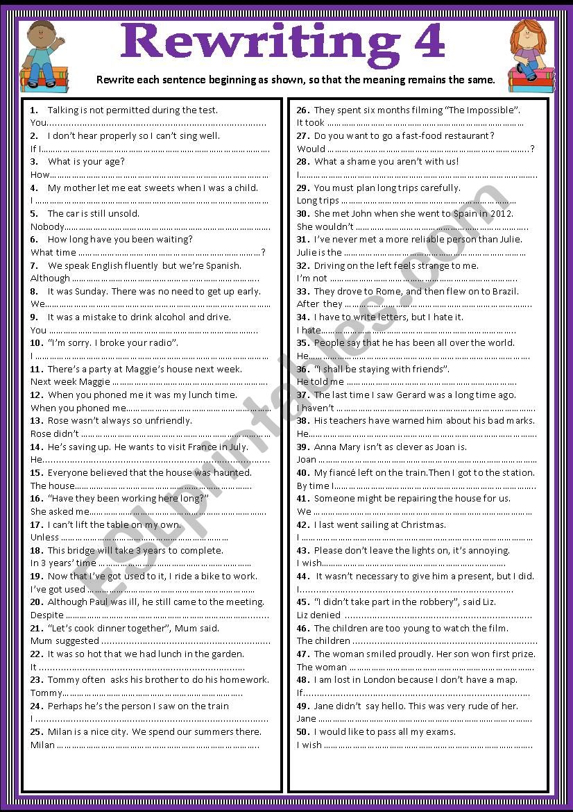 Rewriting 4 worksheet