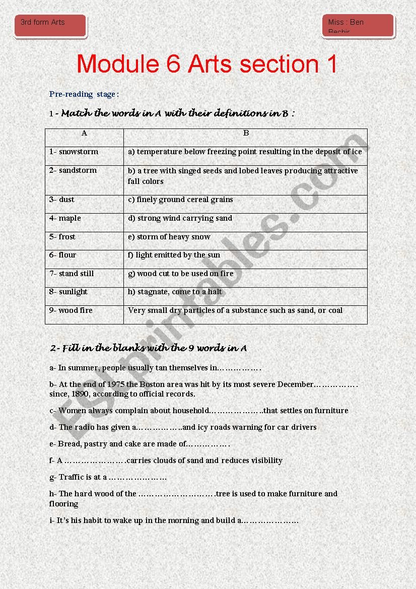 module 6 Arts section 1 worksheet