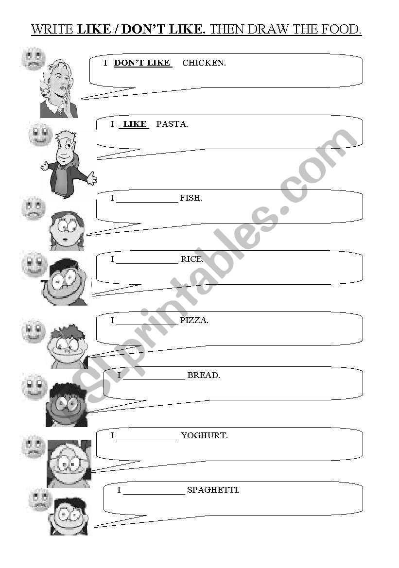 Likes and Dislikes. worksheet