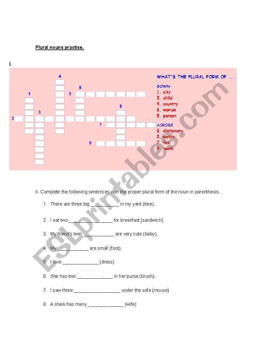 plural nouns practise worksheet