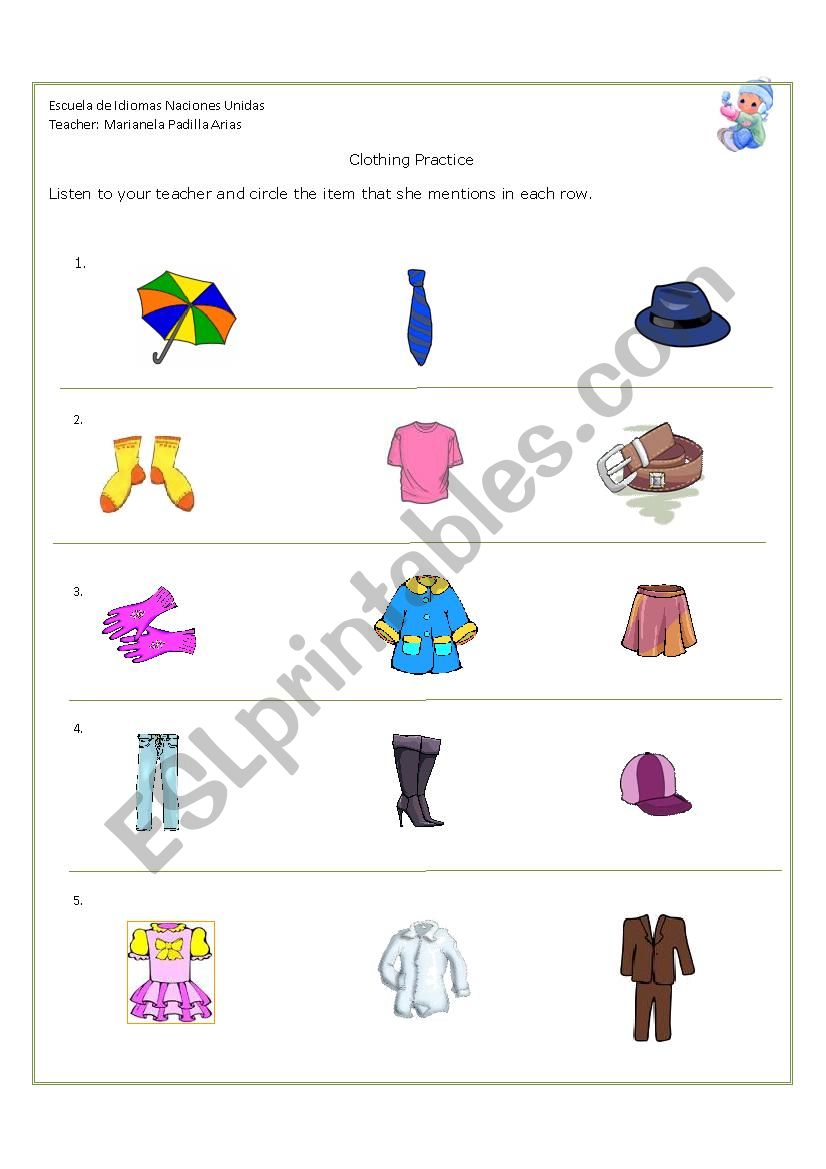 Clothing Listening Practice worksheet