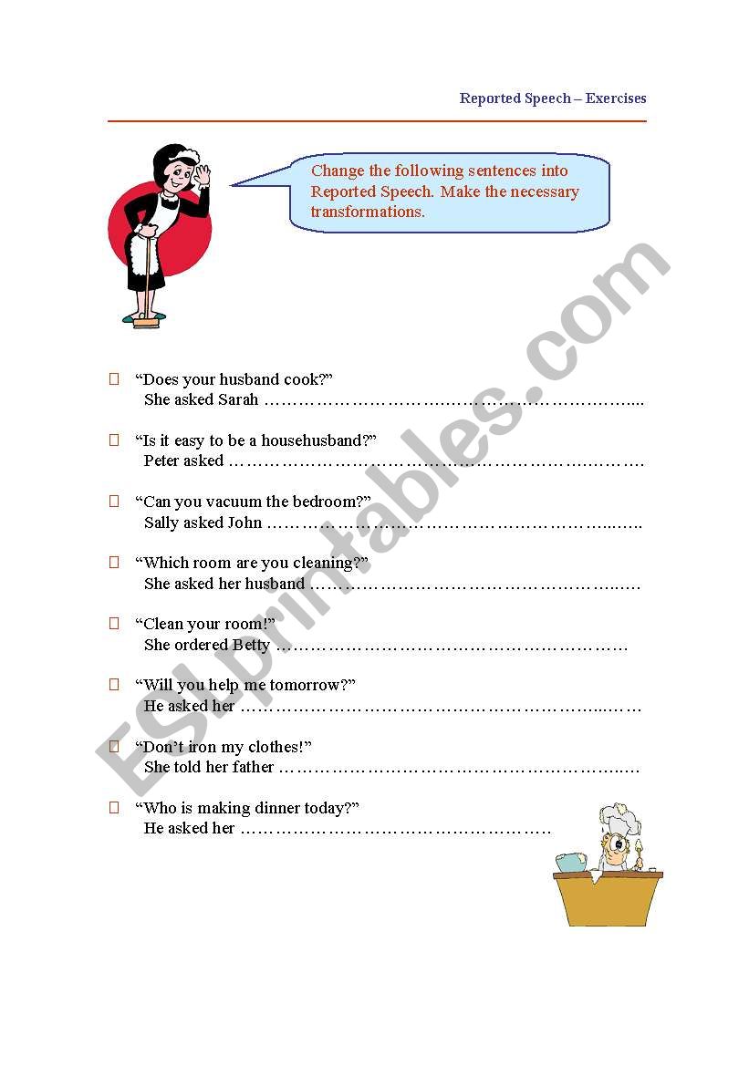 reported speech worksheet