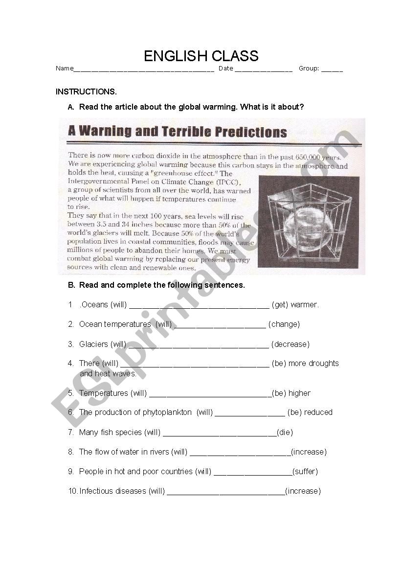 Global warming worksheet