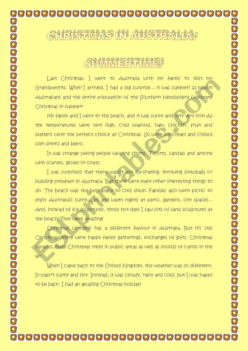 Christmas in Australia worksheet