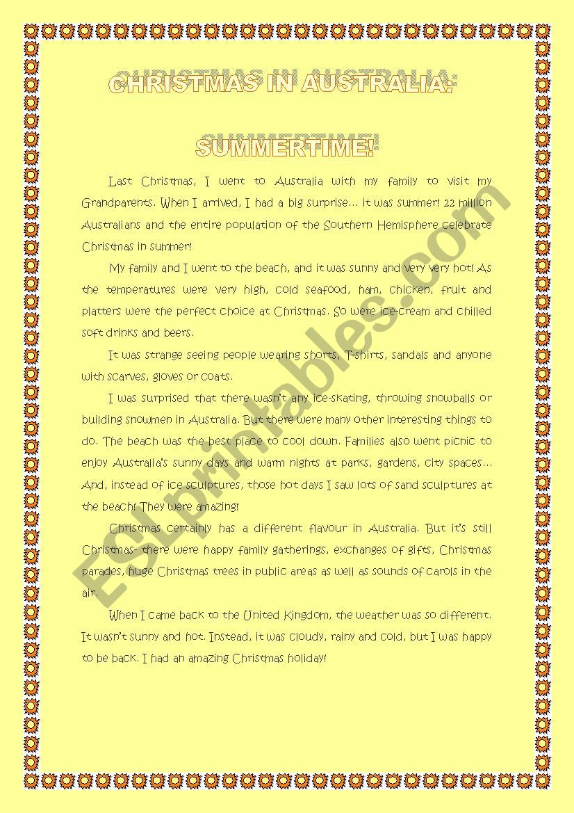 Christmas in Australia worksheet