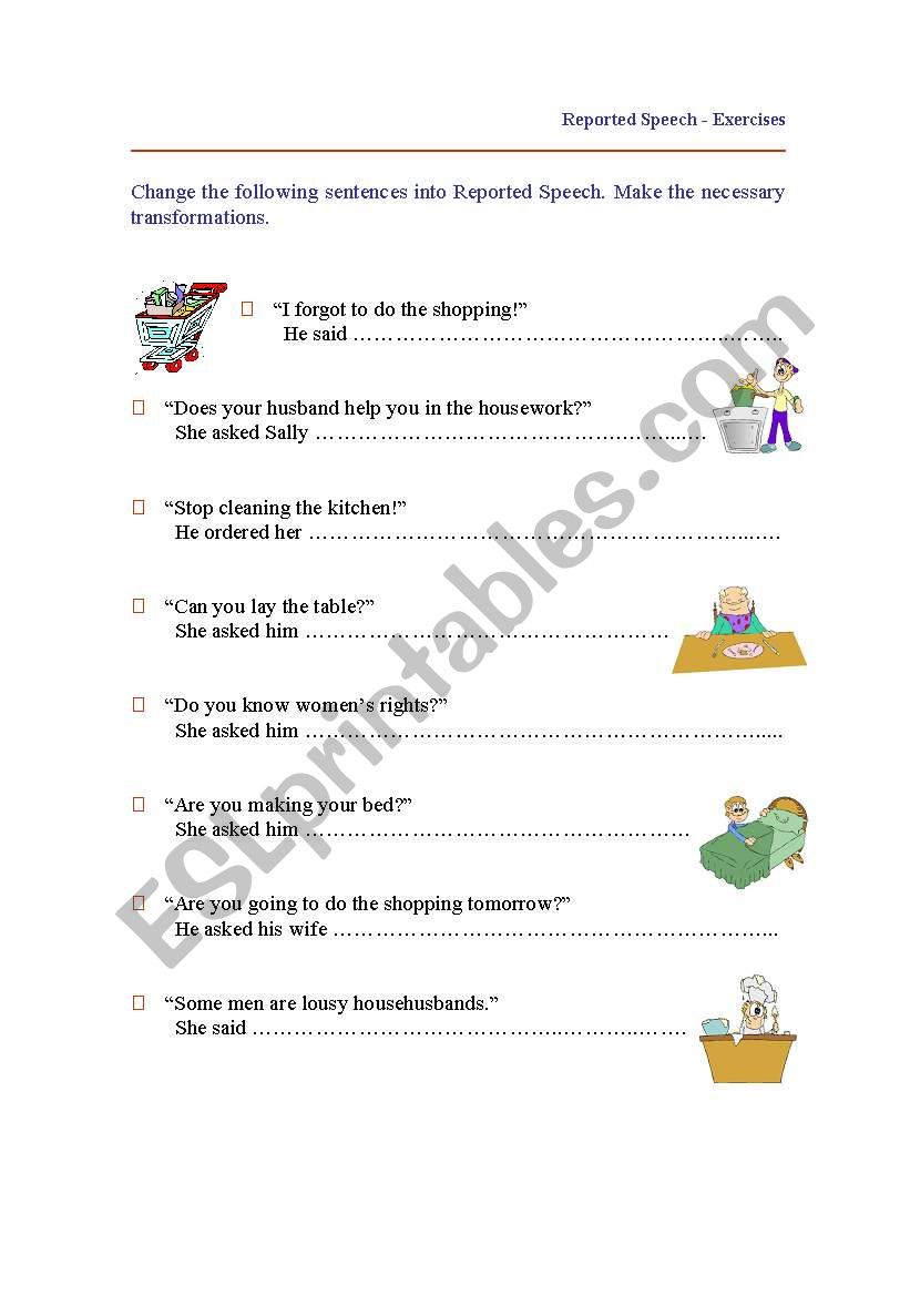 reported speech worksheet