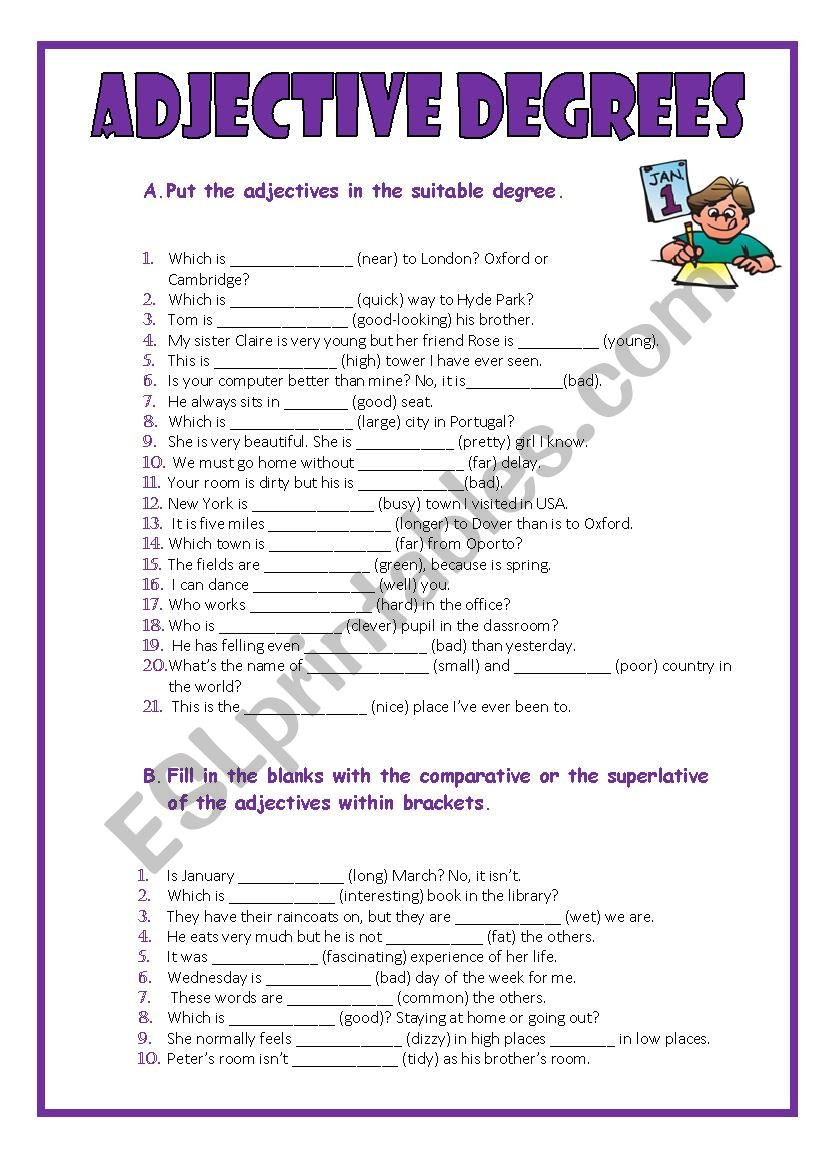 Degrees Of Comparison Adjectives Worksheet