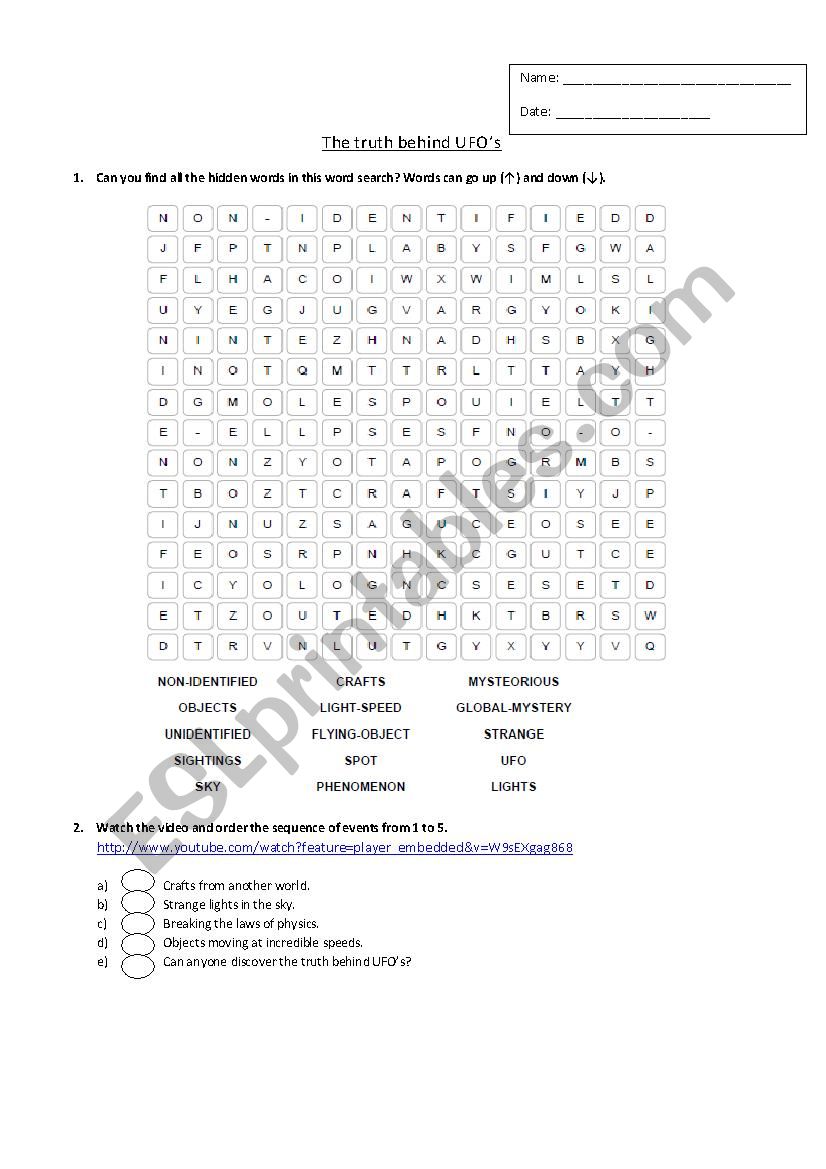 The truth behind UFOs worksheet