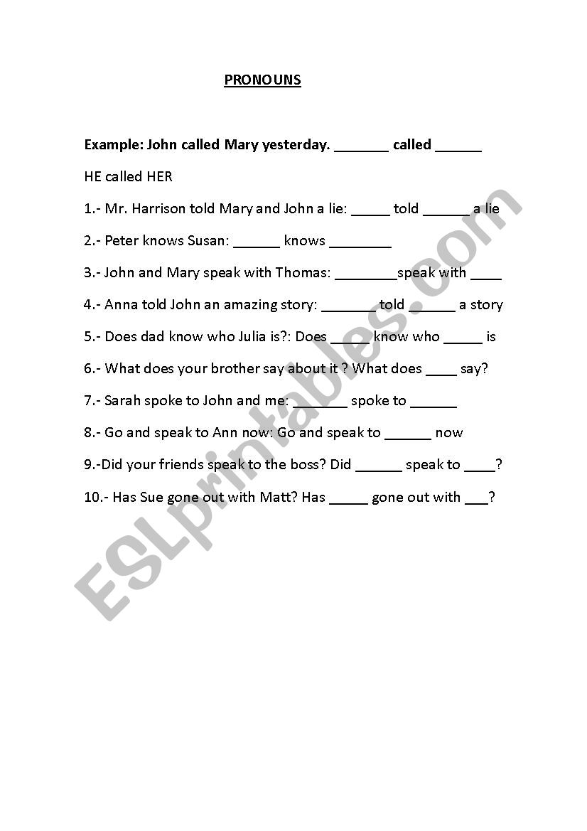 English pronouns worksheet