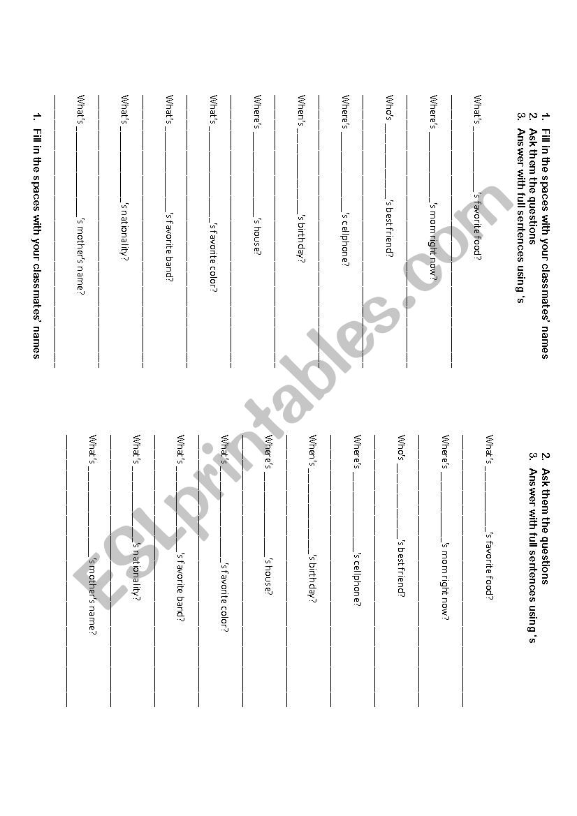 Speaking activity: The possessive s