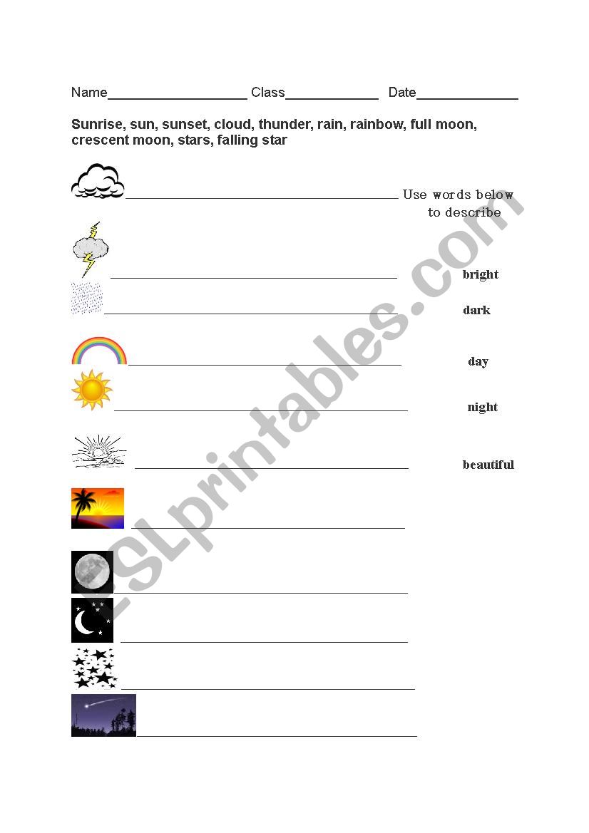 What is in the sky worksheet