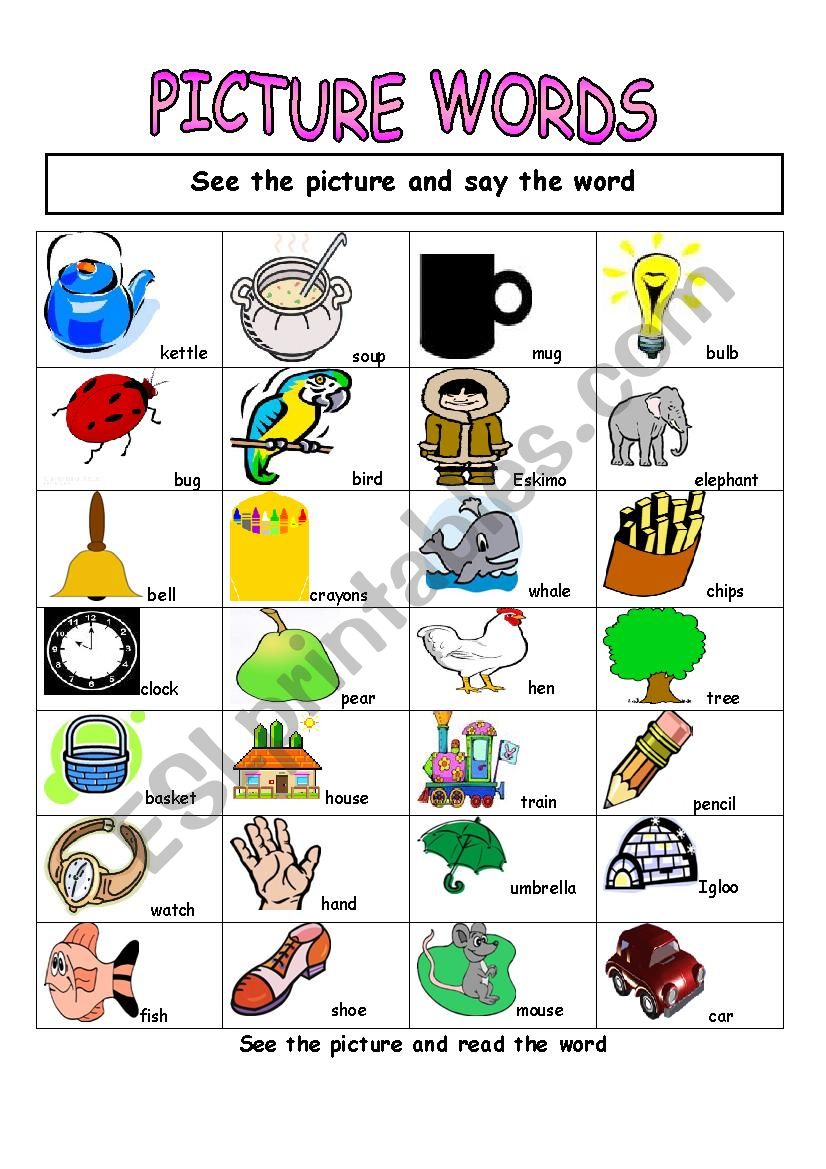 Picture words worksheet