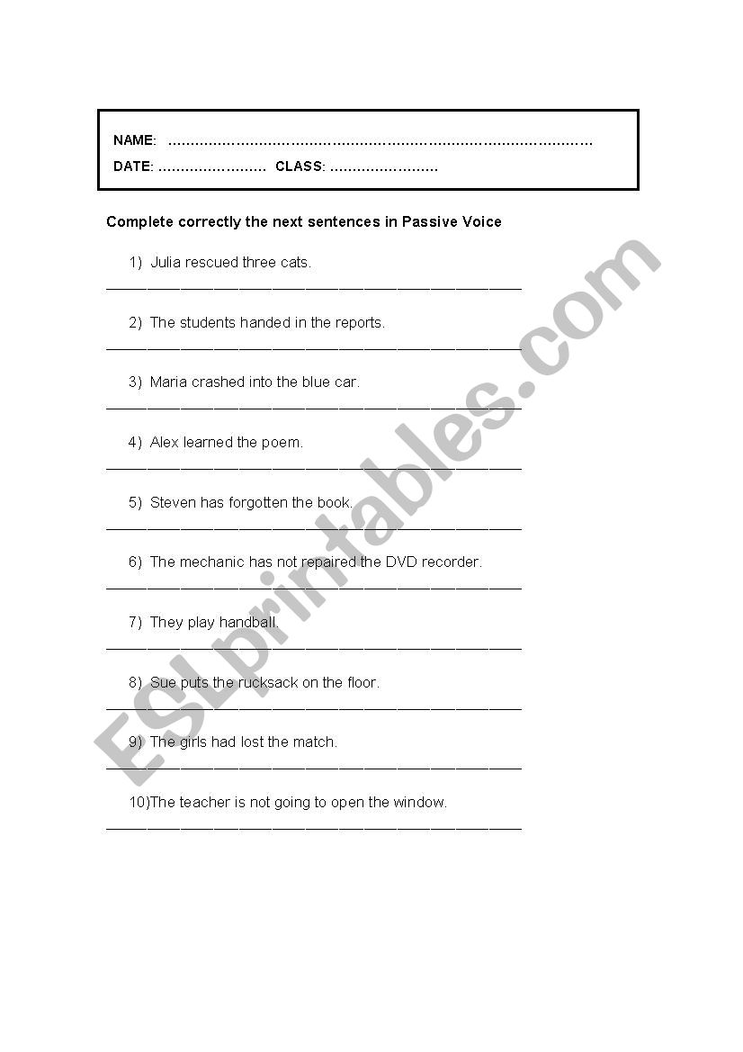 Passive Voice exercise worksheet