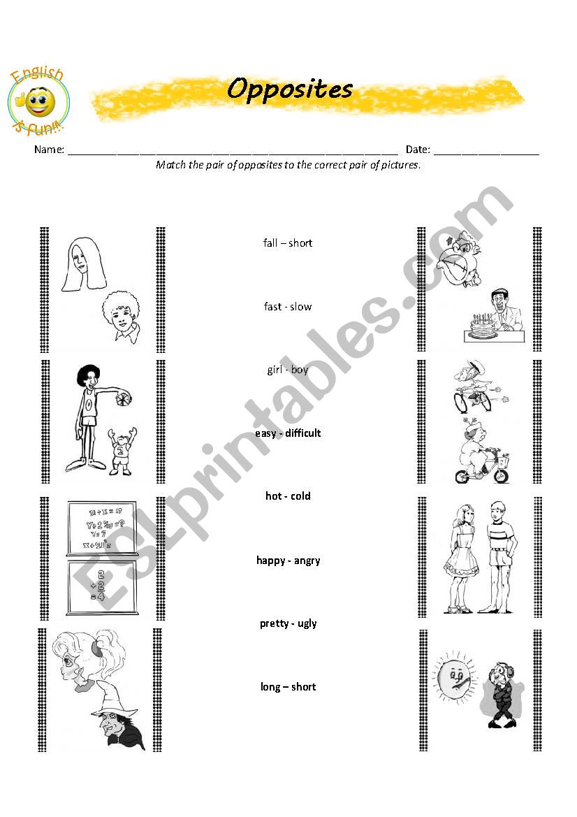 Opposites worksheet