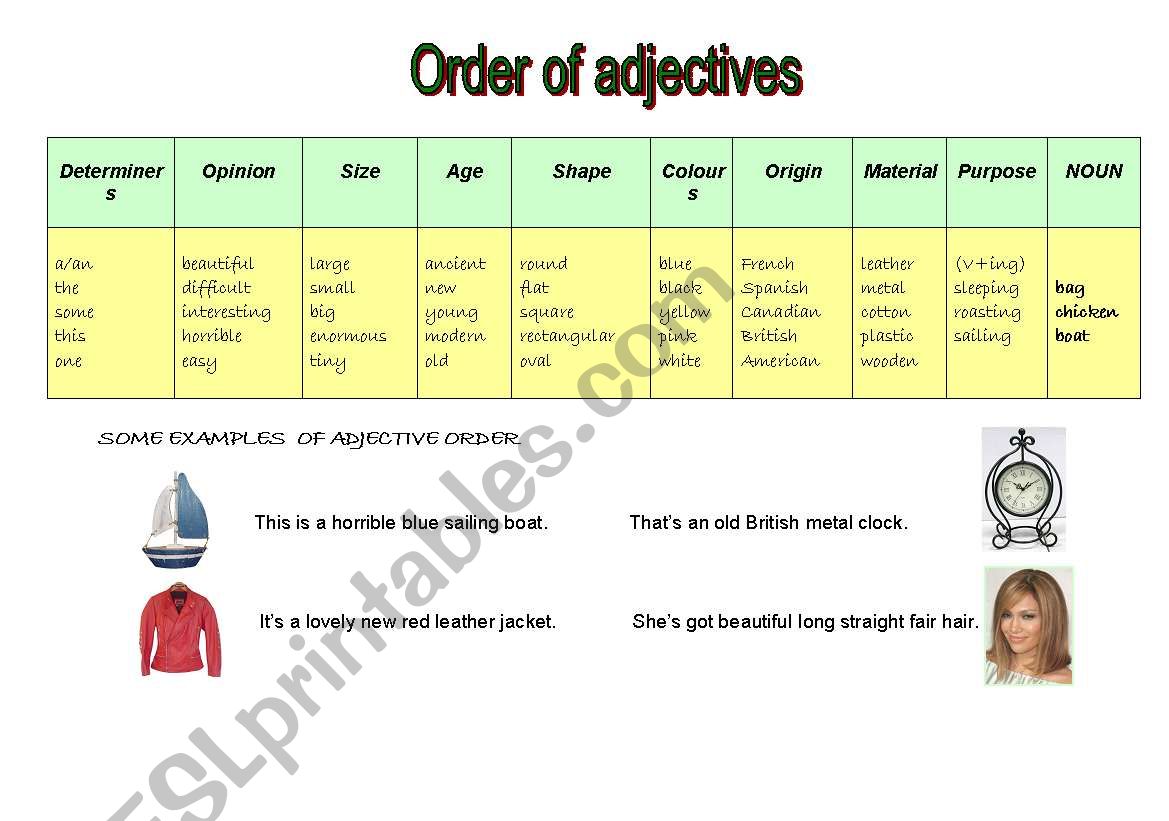 Adjective Order worksheet