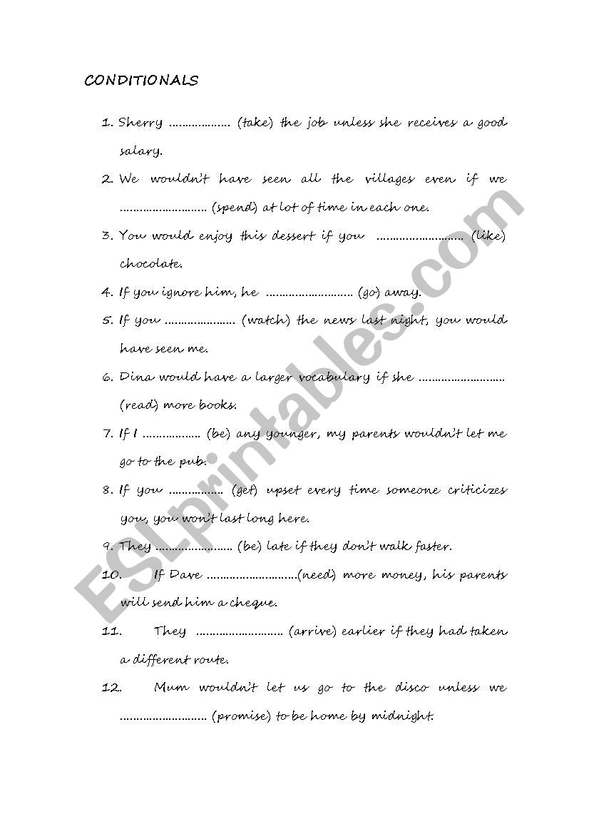 Conditionals worksheet