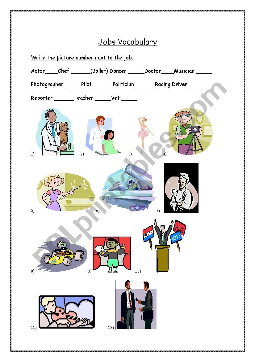 Jobs Vocabulary worksheet