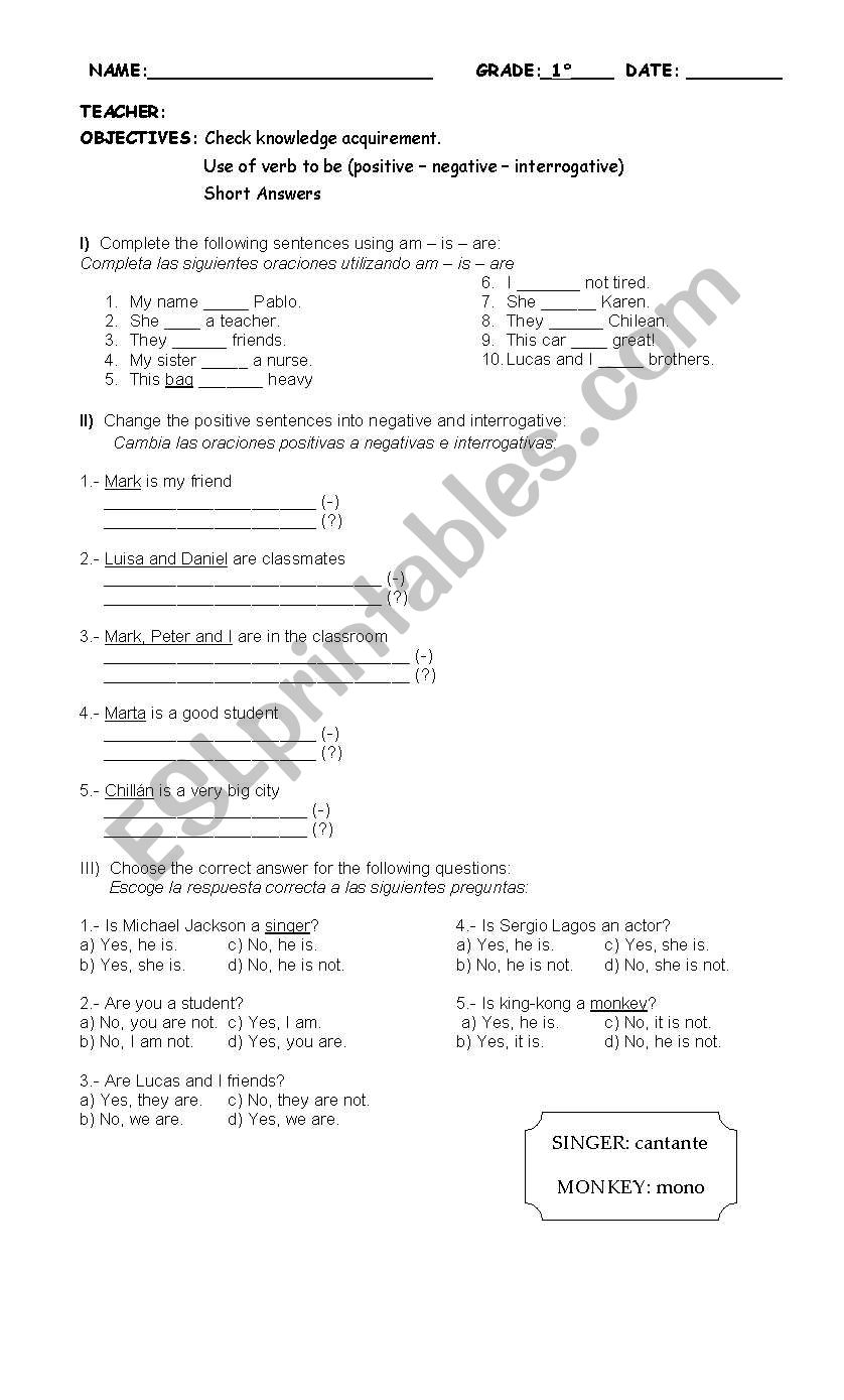 Negative and interrogative use of verb To Be, Short answers 