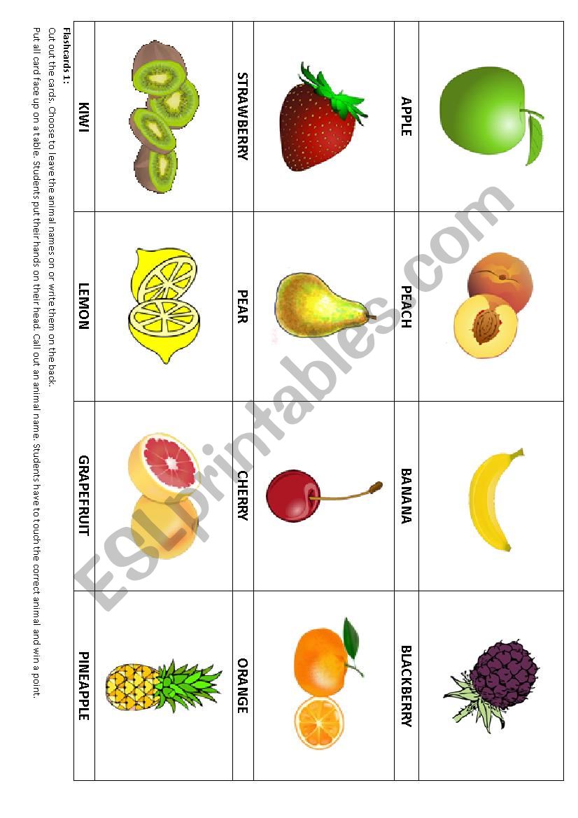 Fruit flashcards & Game worksheet