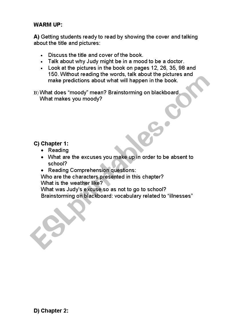 JUDY MOODY worksheet