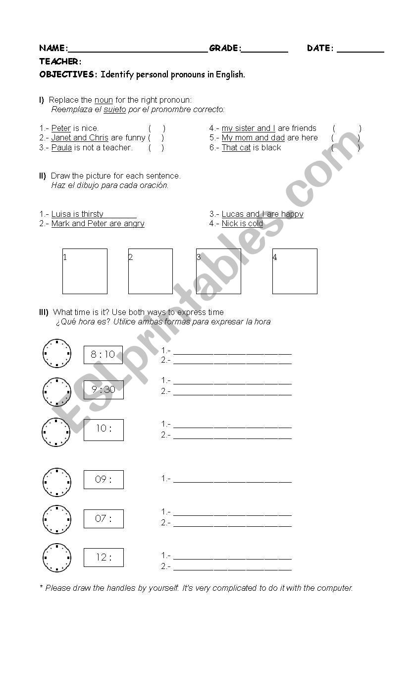 Personal Pronouns worksheet