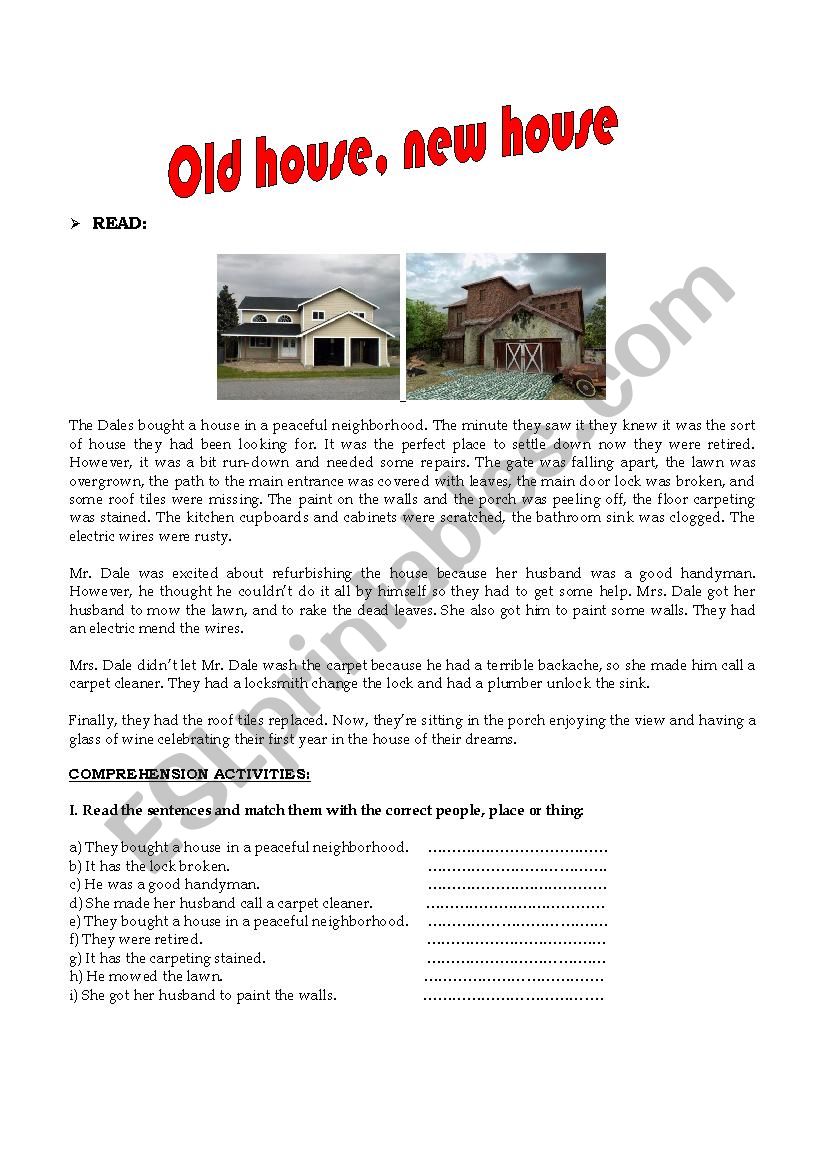 Old house, New house worksheet
