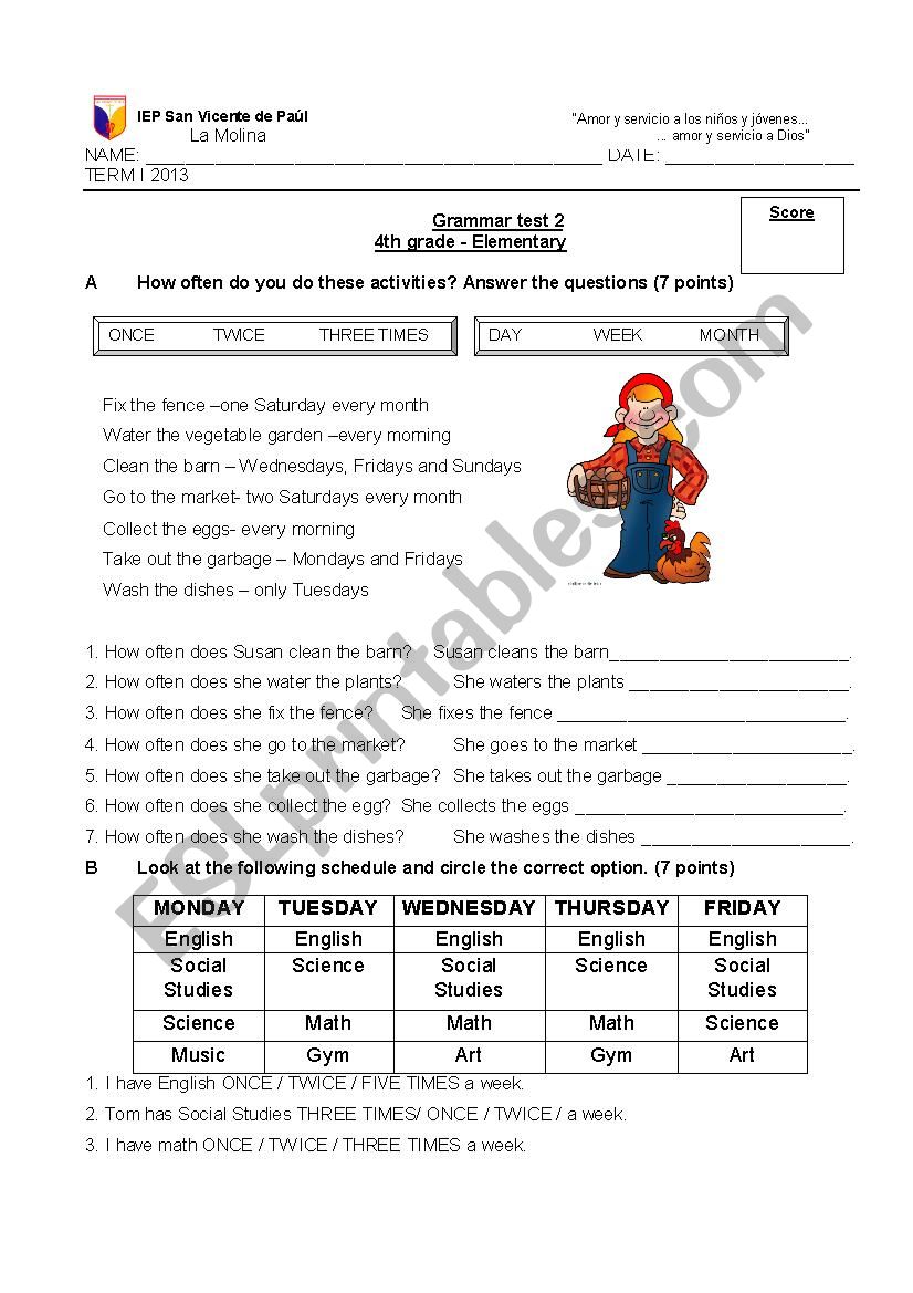 HOW OFTEN TEST worksheet