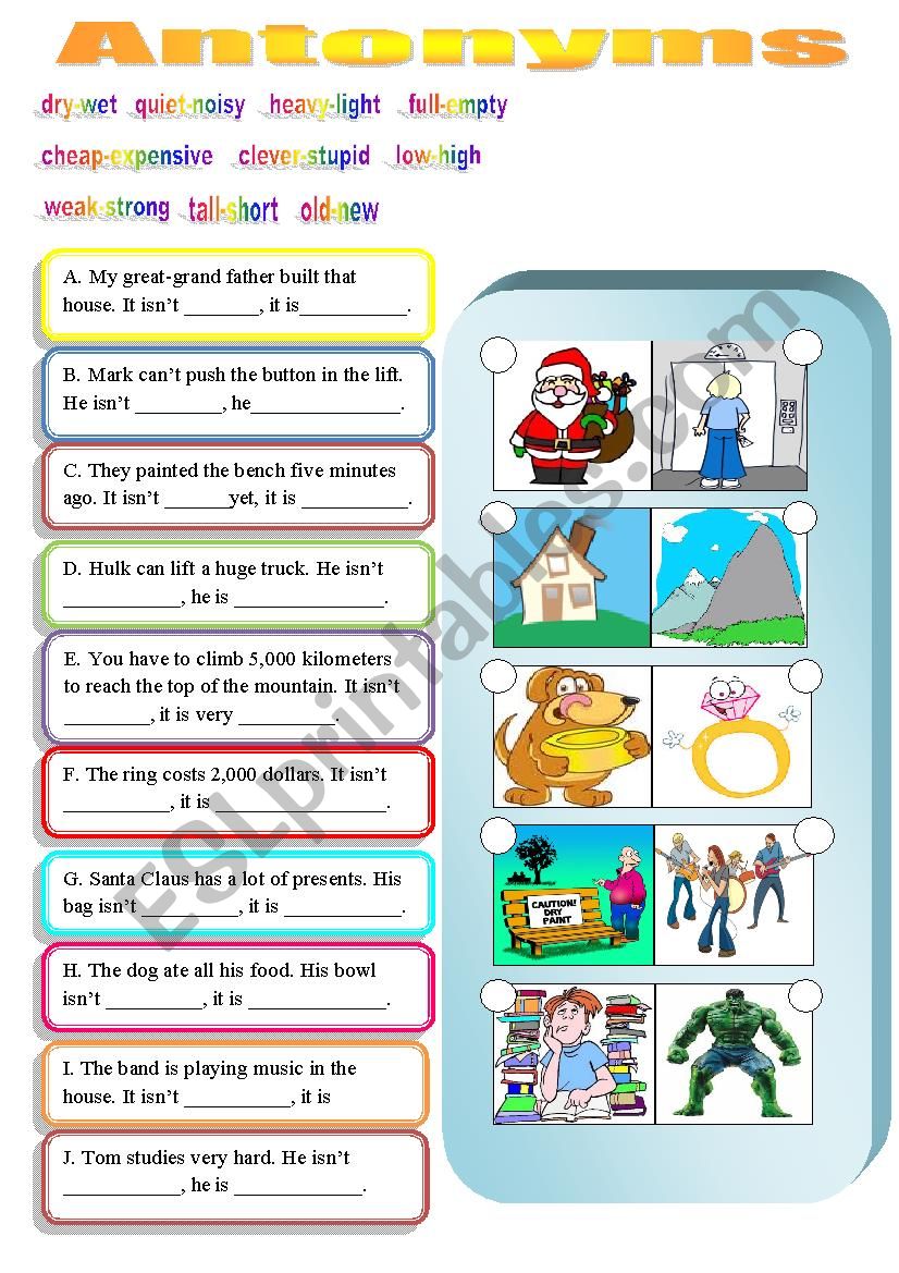 Antonyms worksheet