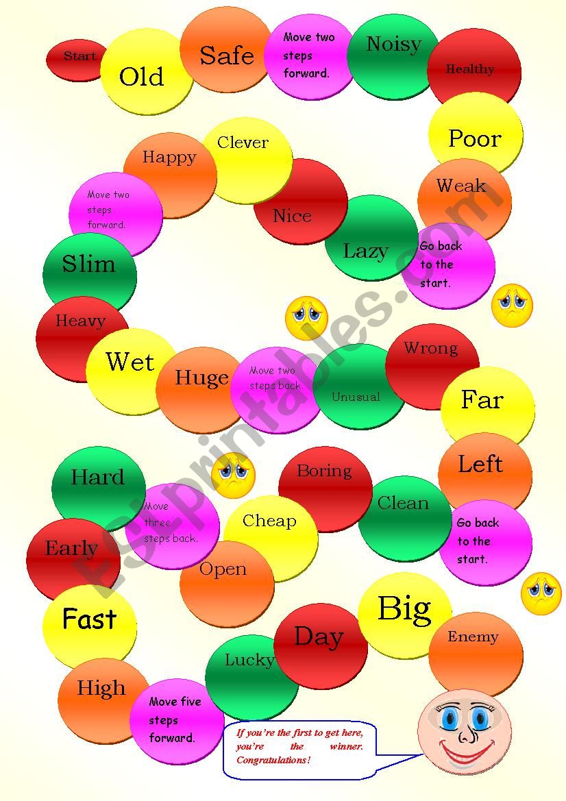 Opposites Board Game worksheet