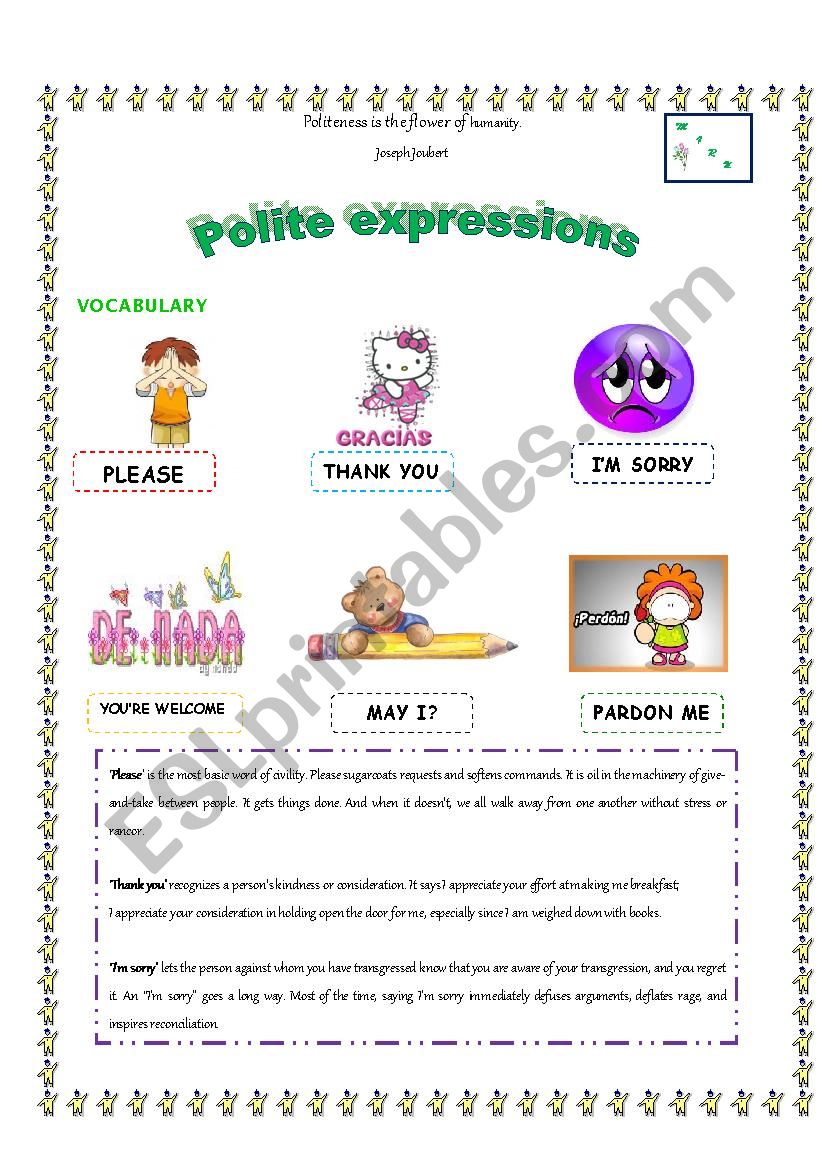 polite expressions esl worksheet by mariaramos