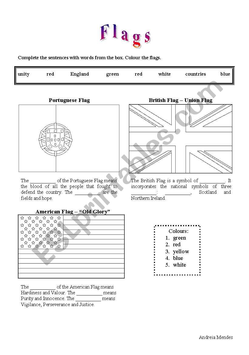 Colour the flags worksheet