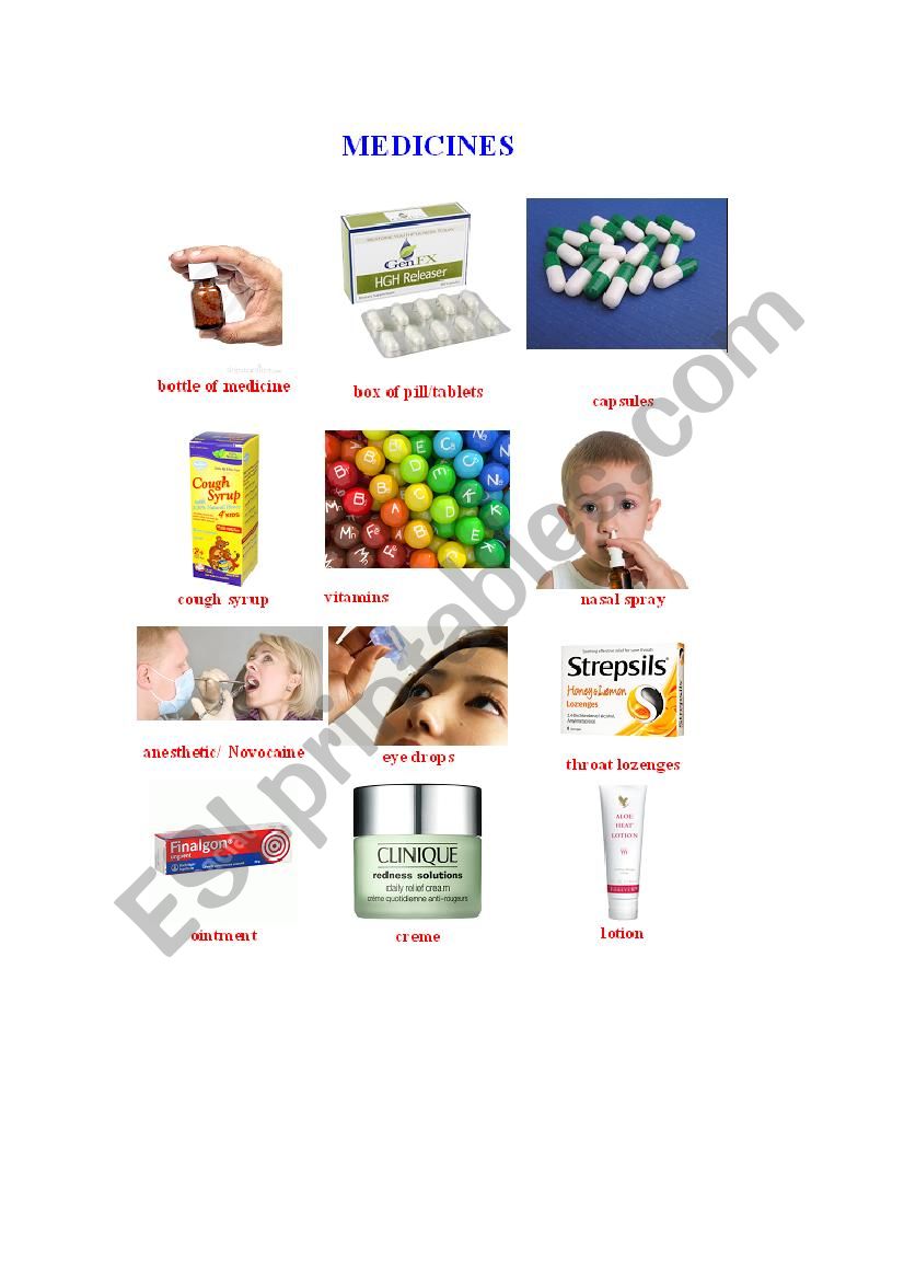 Medicines worksheet