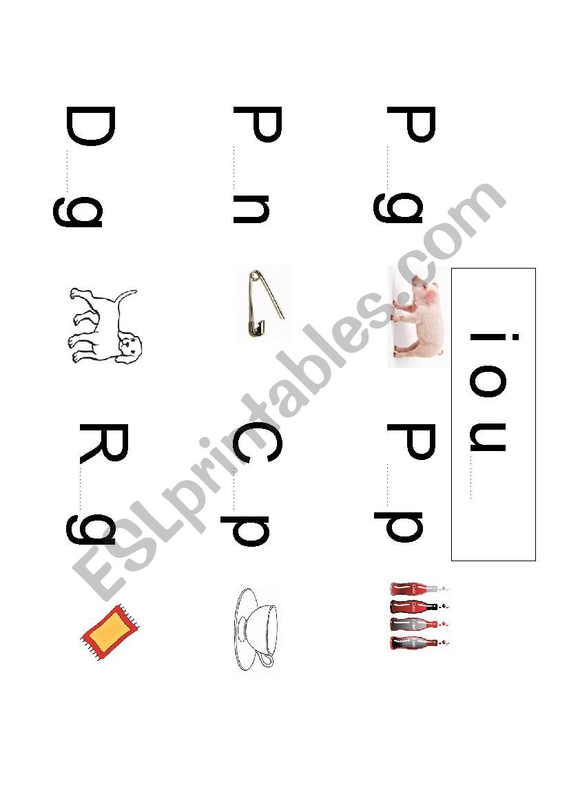 vowel sounds i o u, phonics fill in the letter handout